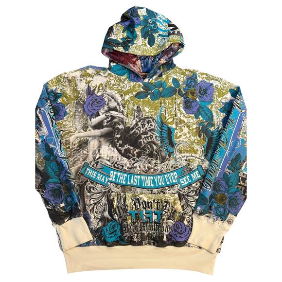 True Love False Idols Fullprint Hoodie Sweatshirt VTG Y2K Snake Rose Unisex 2XL - Picture 1 of 11